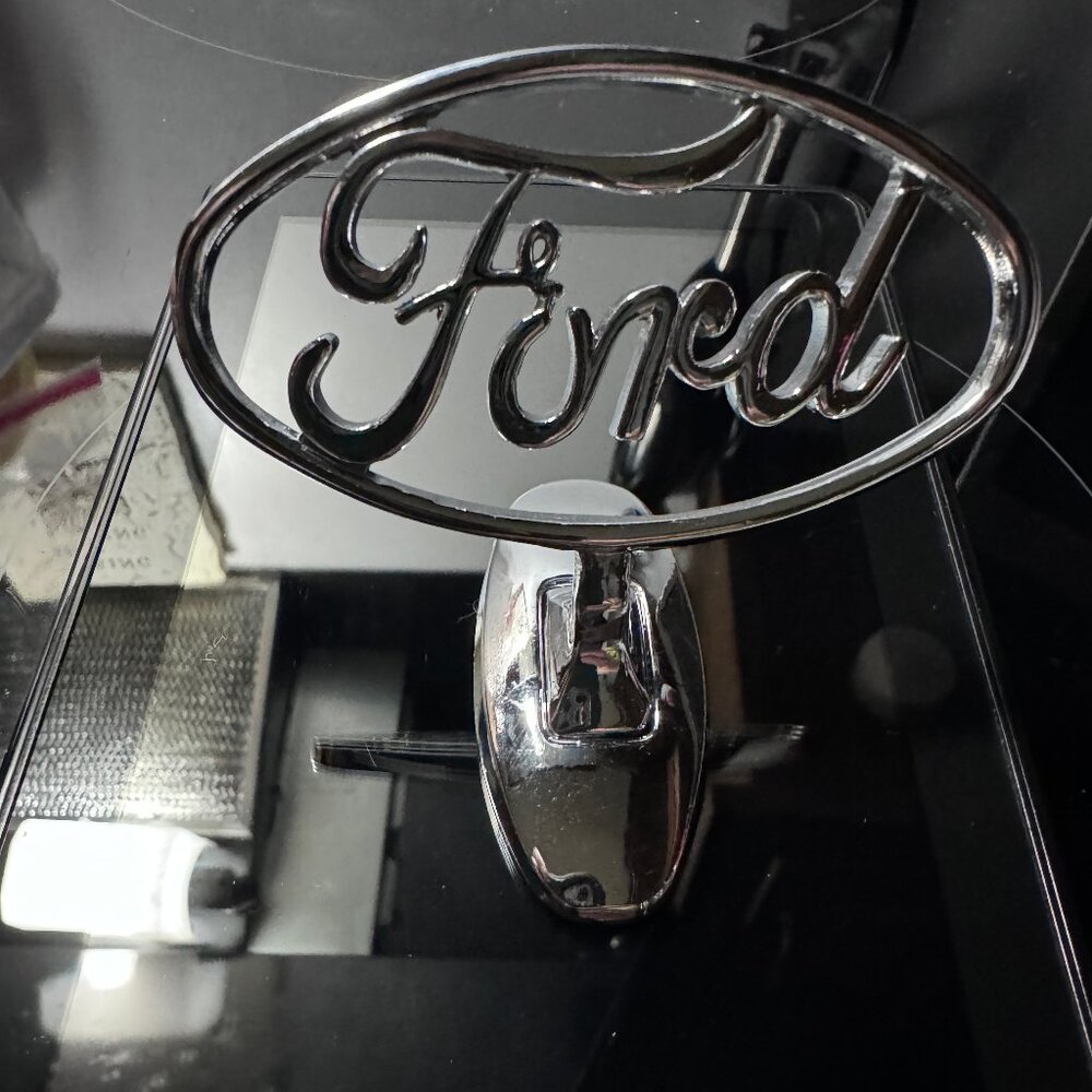 FORD Logo Metal Chrome Hood Ornament 3M Self Stick Aplication.